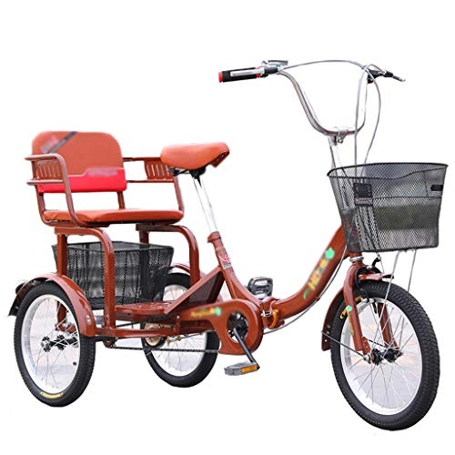 Comfort Bike : ZCXBHD Single Speed Three-Wheeled Bicycles with Back Seat 16 Inch Cargo Tricycles with Shopping Basket for Adults Recreation Picnics Exercise (Color : Brown)