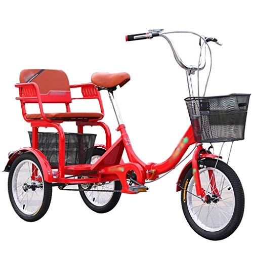 Comfort Bike : ZCXBHD Single Speed Three-Wheeled Bicycles with Back Seat 16 Inch Cargo Tricycles with Shopping Basket for Adults Recreation Picnics Exercise (Color : Red)