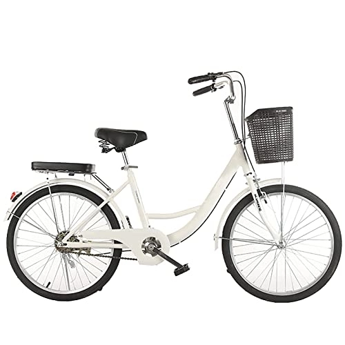 Comfort Bike : ZEYHOME Road Bike for Men and Women, Commuter Bike Classic Bicycles with Basket Rear Racks, Seat Handlebar Height Adjustable, Single Speed Bike for Leisure Shopping & Picnics(34inch, White)