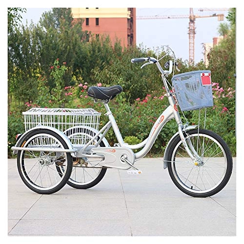 Comfort Bike : ZFF 20 Inch Adult Tricycle 3 Wheel Bike With Large Basket Trike Cruise For Recreation Shopping Picnics Exercise Men's Women's Tricycle (Color : Silver)