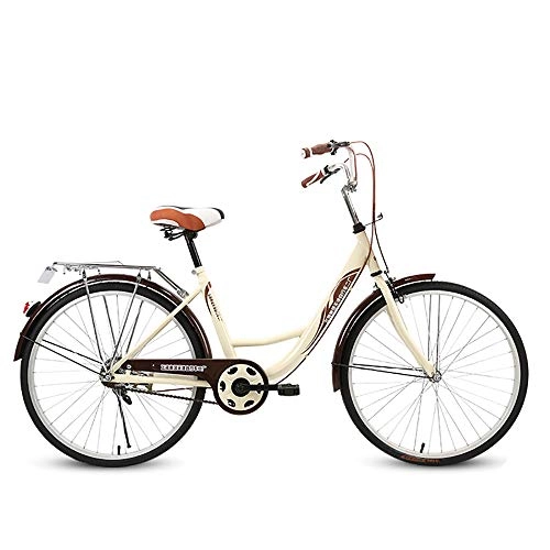 Comfort Bike : ZHIPENG 24 Inch Lightweight Retro Bike, Commuter Ladies Leisure Bicycle, 6 Speed Gear City Bicycle, Comfort Bikes for City Riding And Commuting, Beige