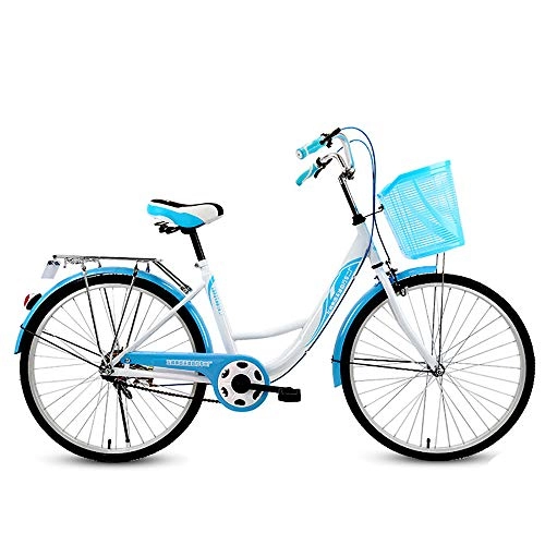Comfort Bike : ZHIPENG 24 Inch Lightweight Retro Bike, Commuter Ladies Leisure Bicycle, 6 Speed Gear City Bicycle, Comfort Bikes for City Riding And Commuting, Blue