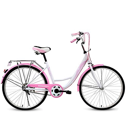 Comfort Bike : ZHIPENG 24 Inch Lightweight Retro Bike, Commuter Ladies Leisure Bicycle, 6 Speed Gear City Bicycle, Comfort Bikes for City Riding And Commuting, Pink