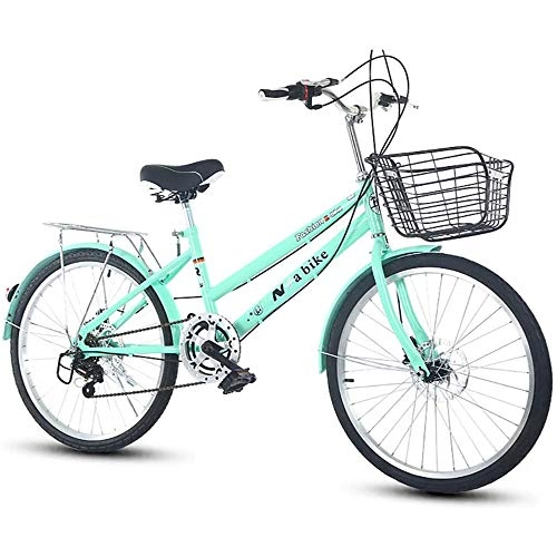 Comfort Bike : ZHIPENG Bike for Adults Womens, 26 Inch 6 Speed Bicycle, Lightweight Portable Alloy Frame Cruise Cycling, Rear Carry Rack, for Students, Ladies, Urban Compact Commuters, Green