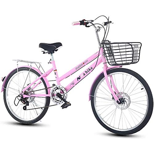 Comfort Bike : ZHIPENG Bike for Adults Womens, 26 Inch 6 Speed Bicycle, Lightweight Portable Alloy Frame Cruise Cycling, Rear Carry Rack, for Students, Ladies, Urban Compact Commuters, Pink