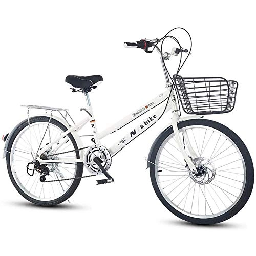 Comfort Bike : ZHIPENG Bike for Adults Womens, 26 Inch 6 Speed Bicycle, Lightweight Portable Alloy Frame Cruise Cycling, Rear Carry Rack, for Students, Ladies, Urban Compact Commuters, White