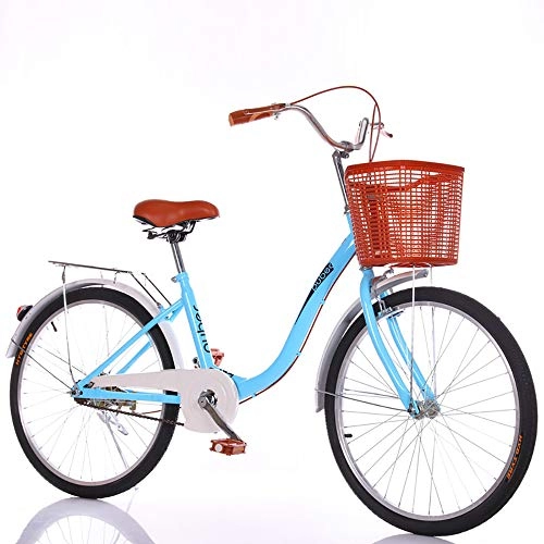 Comfort Bike : ZHIPENG Commuter Bike, 24 Inches City Leisure Bicycle Retro Bike, with Basket And Bicycle Light Mens Women City Bicycle for Outdoor Urban, Blue