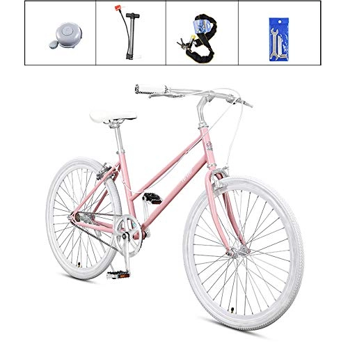 Comfort Bike : ZHIPENG Fashion Commuter Bikes 24-Inch Lightweight Student Bike Lady City Bike, Retro Style, Urban Mobility Tool, Pink