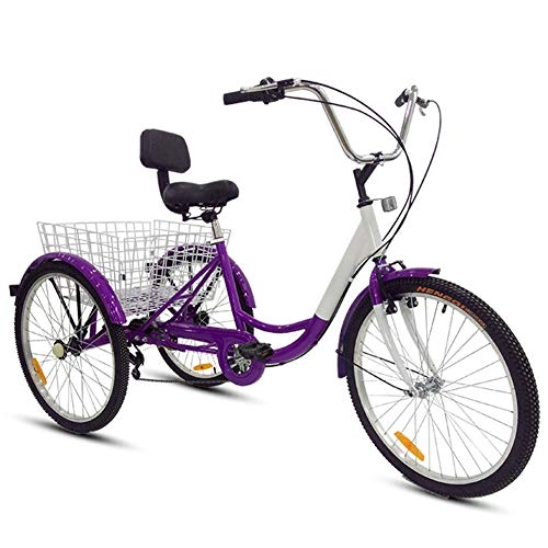 Comfort Bike : ZHIRCEKE Adult Tricycle Single Speed 7 Speed Three Wheel Bike Cruise Bike 24inch Seat Adjustable Trike with Bell, Brake System and Basket Cruiser Bicycles Size for Shopping, 2