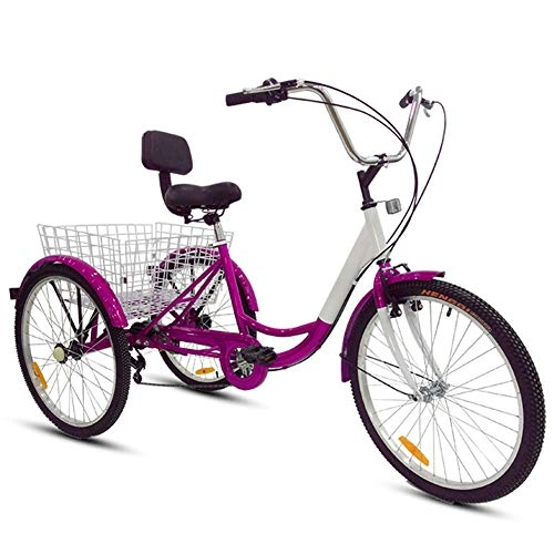 Comfort Bike : ZHIRCEKE Adult Tricycle Single Speed 7 Speed Three Wheel Bike Cruise Bike 24inch Seat Adjustable Trike with Bell, Brake System and Basket Cruiser Bicycles Size for Shopping, 3
