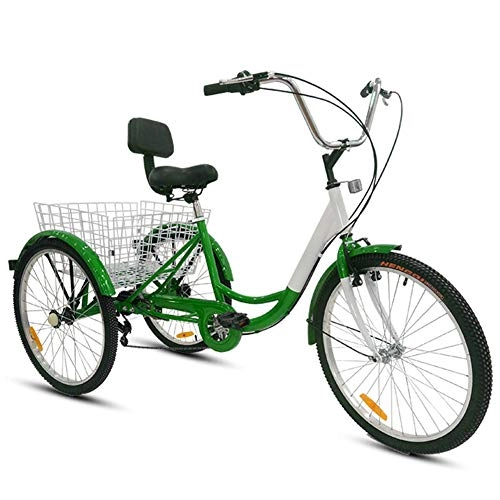 Comfort Bike : ZHIRCEKE Adult Tricycle Single Speed 7 Speed Three Wheel Bike Cruise Bike 24inch Seat Adjustable Trike with Bell, Brake System and Basket Cruiser Bicycles Size for Shopping, 4