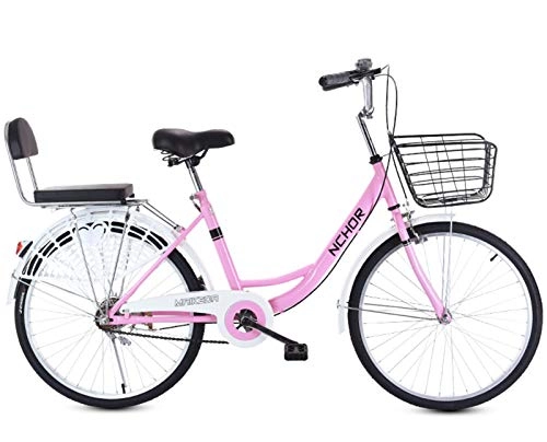 Comfort Bike : ZJWD Commuter City Bike 24 Inch Lightweight Adult City Bicycle with Basket And Rear Light Carbon Steel Frame Comfort Bikes, B