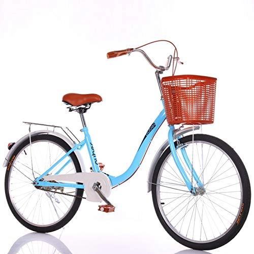 Comfort Bike : ZJWD Leisure Bicycle Commuter Bike, 24 Inches City Leisure Bicycle Retro Bike, with Basket And Bicycle Light Mens Women City Bicycle for Outdoor Urban, A
