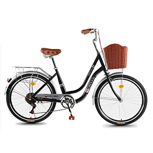 Comfort Bike : ZXLLO 26 Inch Vintage Ladies Bike with Plastic Basket City Bike 7 Speed Gears Extended Shelf with Hardware Tools, Reflective Tail Lights, Seat Cushions, Bells Etc