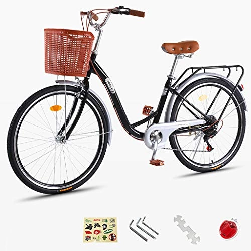 Comfort Bike : ZXLLO Girls' City Bike with Basket 7 Speed Gear Aluminum Alloy Rim Ladies City Bike Retro Design Women's Bike 16Kg