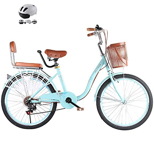 Comfort Bike : ZZD 20 22 24-inch City Comfort Bike, 6-speed Carbon Steel Commuter Bike with Child Back Seat and Rubber Tires, for Outdoor Cycling, Work, Outing, Etc, Blue, 24in