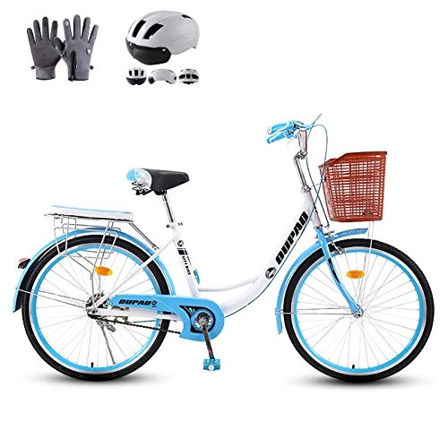 Comfort Bike : ZZD 20 24 26 inch Adults City Leisure Bicycle, High Carbon Steel Frame Commuter Ladies Bike with Dual Brakes and Comfortable Seats for Outdoor Cycling, Blue, 24in