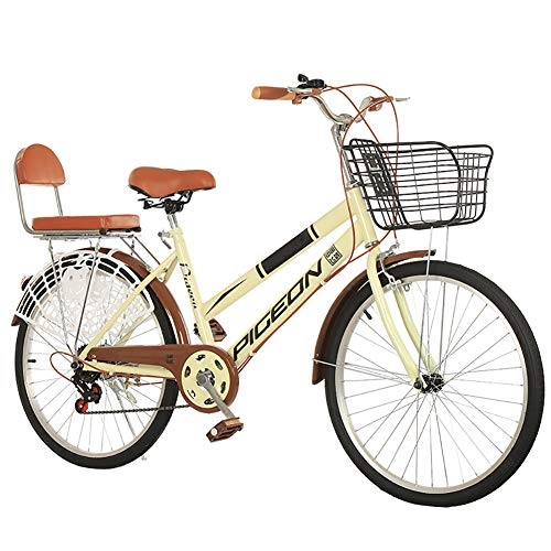 Comfort Bike : ZZD 22 / 24 / 26 Inch 7 Speed Women's Commuter Bicycle, Comfort Bike Beach Cruiser City Bike with Front Basket and Back Seat for Outdoor Commuting and Outings, Beige, 26in
