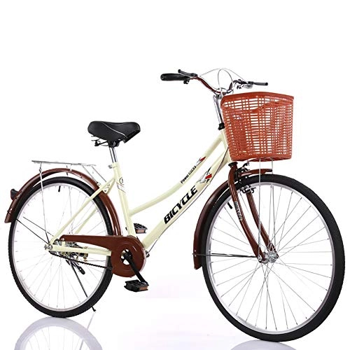 Comfort Bike : ZZD 24 / 26 Inch Comfortable City Commuter Bike, Women's Beach Cruiser Bike, Carbon Steel Frame and Aluminum Alloy Wheels, for Commuting and Outdoor Riding, Beige, 26in