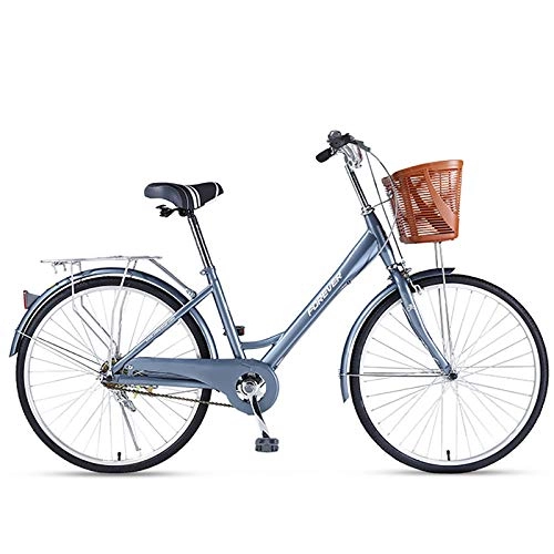 Comfort Bike : ZZD 24-inch Women's Comfortable City Bike, Unisex Commuter Bike, with Basket and Bells, Lightweight Aluminum Alloy Bike for Work and Outdoor Cycling, Blue