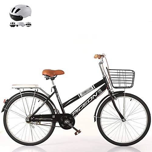 Comfort Bike : ZZD Women's City Comfortable Bicycle, 22 / 24 / 26 Inch Shopping Commuter Bike, Carbon Steel Frame and Dual Brakes, for Outdoor Riding and Work, Black, 24in