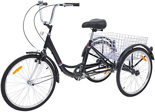 Cruiser Bike : AJ FASHION Adult Tricycle Trike 3-Wheel Bike Cruiser Cycling for Outdoor Sports (Black, M)