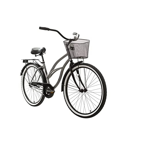 Cruiser Bike : Bicycles for Adults Single Speed Bicycles for Adults 26 Inch Leisure Beach Cycling with Basket and Cargo Rack Unisex Retro Steel Bikes (Color : Gray)