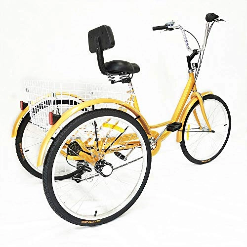 Cruiser Bike : BTdahong 24 Inch Adult Tricycle 3 Wheel 6 Speed Trike Cruise with Shopping Basket for Outdoor Sports Shopping