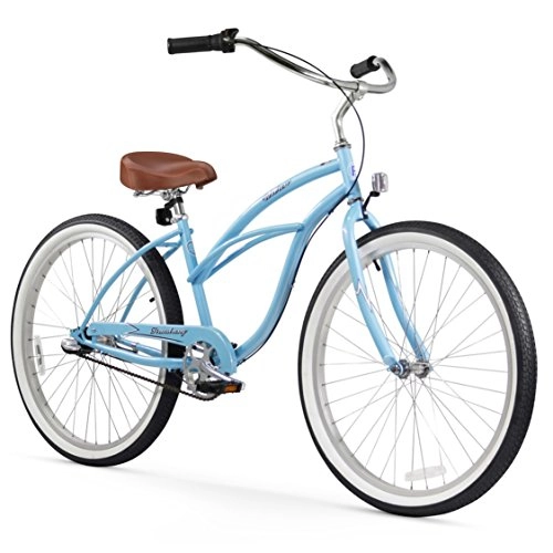 Cruiser Bike : Firmstrong Urban Lady 3-Speed 26" Beach Cruiser Bicycle, Baby Blue w / Brown Seat