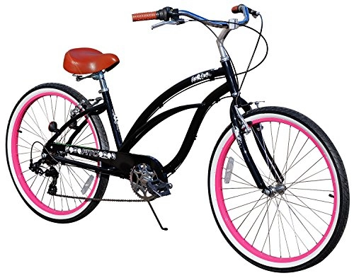 Cruiser Bike : FITO Women's Marina 2.0 Aluminum Alloy 7 Speed Beach Cruiser Bike, Black, 15.5" / One Size