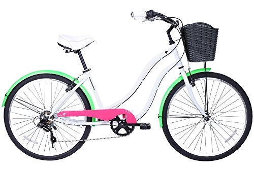 Cruiser Bike : Gama Bikes Boardwalk 26-Inch Fluor Step Thru 6 Speed Shimano Cruiser Bicycle, 17-Inch, White