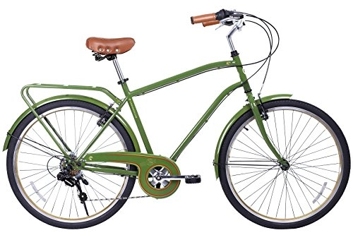 Cruiser Bike : Gama Bikes City 26-Inch Postino 6 Speed Shimano Hybrid Urban Commuter Road Bicycle, 19.5-Inch, Olive Green