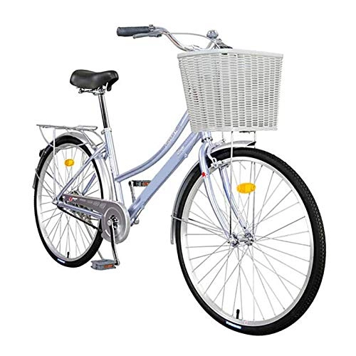 Cruiser Bike : GOLDGOD Women's Single Speed City Bike, 26 Inch Aluminium Lightweight Cruiser Bikes with Bicycle Basket And Tail Light City Bicycle, Front And Rear Double Brakes