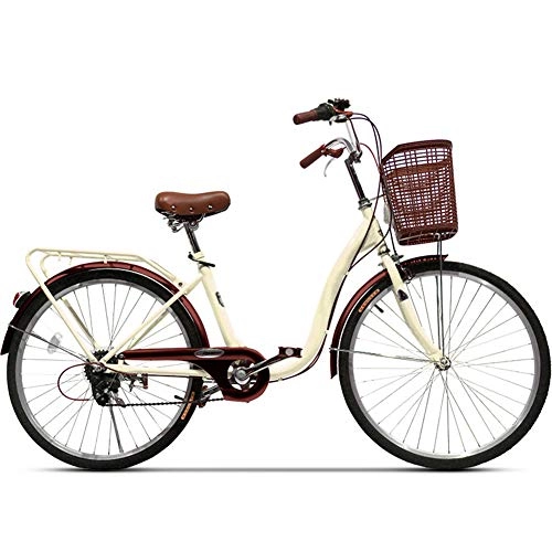 Cruiser Bike : GzxLaY 24" Women's Bicycle Aluminum Cruiser Bike, with Basket Vintage Bike Classic Bicycle Retro Bikes Lifestyle Cruiser Bike for Adults Young People Student, A