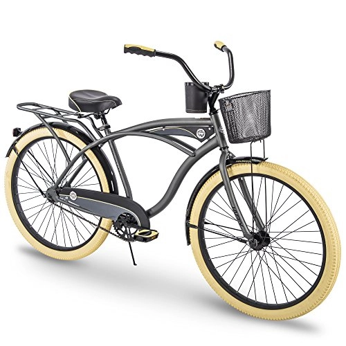 Cruiser Bike : Huffy Men's 76668 Cruiser Bike, Holbrook 26 inch, Charcoal & Green, Cool Charcoal, Wheels