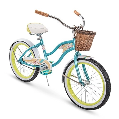 Cruiser Bike : Huffy Panama Jack 20" Girl's Beach Cruiser Bike with Wicker Handlebar Basket, Blue