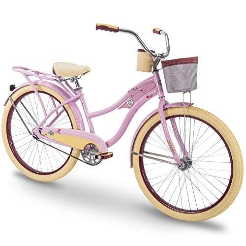Cruiser Bike : Huffy Women's 76658 26" Beach Cruiser Holbrook Bike, Handle Basket & Rear, Pink w / Handlebar Basket, Cup Holder, Rear Rack, 26 inch wheels