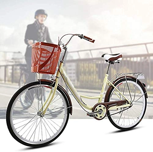 Cruiser Bike : JDLAX Bike Bicycle for Women Outdoor urban road bikes 24 Inch Retro Frame Adult Bike with Basket Simple adult women's bicycle