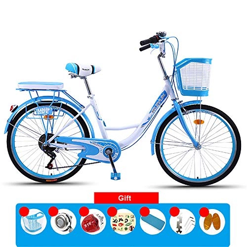 Cruiser Bike : JHKGY Cruiser Bike, Adult Men And Women Commuting Bicycles, Bicycle Retro Cars, with Shopping Basket, for Seniors, Men Unisex, blue, 24 inch