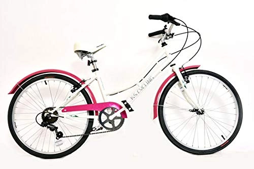 Cruiser Bike : KS Cycling Junior Girls Cruiser Bicycle, 24" Wheels, 6 Speed Shimano - Off White / Pink
