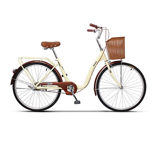 Cruiser Bike : KUQIQI 24 / 26-inch Lightweight Bike, Urban Commuter, Suitable For People 140-180 Cm Tall (Color : Beige, Edition : 24inches)