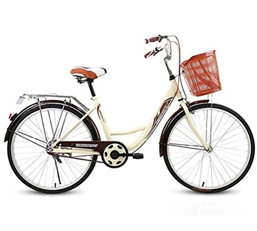 Cruiser Bike : LHY Women's 26 Inch Beach Cruiser Bike, Classic Iron Bicycle with Basket for Students, Single Speed Vintage Dutch Style Bicycle Retro Bicycle Unique Art Deco Scooter Road Bike Seaside Travel Bicycle