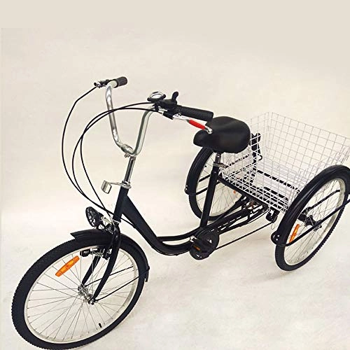 Cruiser Bike : LianDu 24"6 Speed 3 Wheel Adult Bicycle Cruise Bike Hybrid Bike Tricycle Trike Tricycle Bike with Basket & Lamp (Black)
