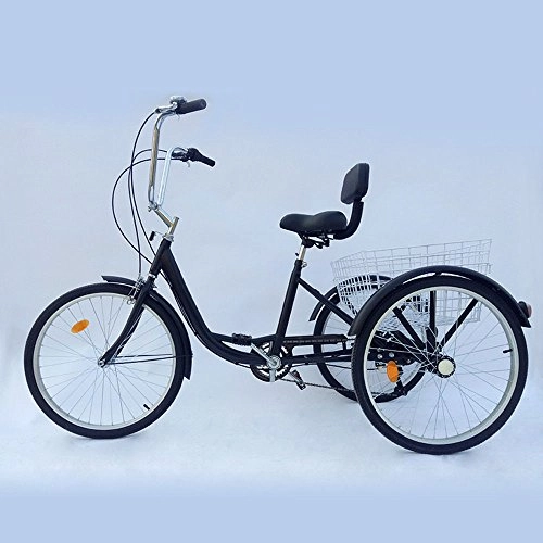Cruiser Bike : LianDu 24" Golden 3-Wheel Bike Adult Tricycle 6-Speed Shopping Tricycle Cruise Bike for Old Man (Black)