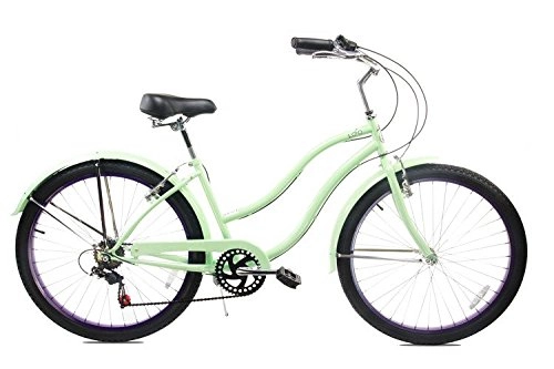 Cruiser Bike : Loco Cycles Women's 26" 7-Speed Step-Thru The SoBe Beach Cruiser, Mint Green