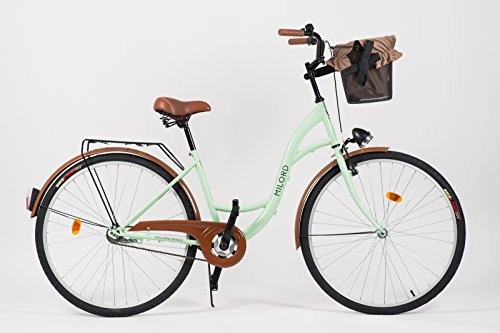 Cruiser Bike : Milord. 2018 City Comfort Bike with Basket, Ladies Dutch Style, 1 Speed, Mint, 28 inch