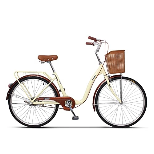 Cruiser Bike : paritariny Complete Cruiser Bikes, Bicycle Men's and Women's Single Variable Speed Student light we-ight Bicycle Retro Women's Road Bicycle Color : Light Yellow, Size : 24 * 15(150-165cm)