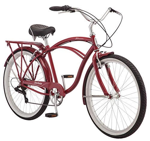 Cruiser Bike : Schwinn Sanctuary 7 Comfort Cruiser Bike, Featuring Retro-Styled 18-Inch / Medium Steel Step-Over Frame and 7-Speed Drivetrain with Front and Rear Fenders, Rear Rack, and 26-Inch Wheels, Red