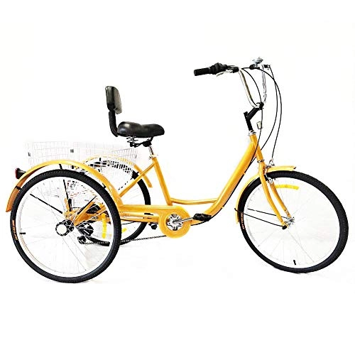 Cruiser Bike : SHIOUCY 24 Inch 3 Wheel Adult Bicycle Tricycle Cruise Tricycle Trike Basket 6 Speed Basket Tricycle Pedal Shopping Cart Load Bike