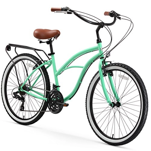 Cruiser Bike : sixthreezero Around The Block Women's 21-Speed Cruiser Bike, Mint Green with Brown Seat and Grips